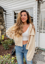 Load image into Gallery viewer, Teddy Fuzzy Crop Jacket with Leather Elbows in Light Taupe