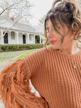 Load image into Gallery viewer, Fringe Sleeve Shag Knit Sweater in Rust