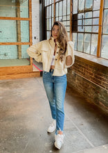 Load image into Gallery viewer, Teddy Fuzzy Crop Jacket with Leather Elbows in Light Taupe