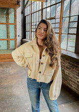 Load image into Gallery viewer, Teddy Fuzzy Crop Jacket with Leather Elbows in Light Taupe