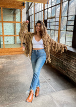 Load image into Gallery viewer, Fringe Open Front Cardigan in Light Mocha