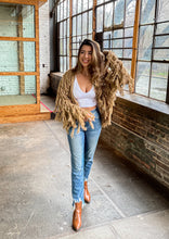 Load image into Gallery viewer, Fringe Open Front Cardigan in Light Mocha