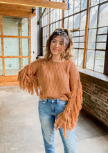 Load image into Gallery viewer, Fringe Sleeve Shag Knit Sweater in Rust