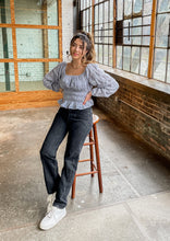 Load image into Gallery viewer, Ruffled Puff Sleeve Top in Blue/Gray