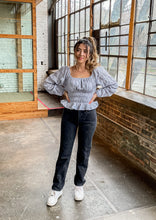Load image into Gallery viewer, Ruffled Puff Sleeve Top in Blue/Gray