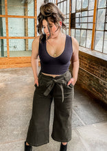 Load image into Gallery viewer, Wide Leg Crop Paperbag Pants in Dark Olive