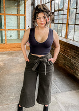 Load image into Gallery viewer, Wide Leg Crop Paperbag Pants in Dark Olive