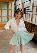 Load image into Gallery viewer, Twirl Into Me Mini Jean Tennis Skirt in Light Mint
