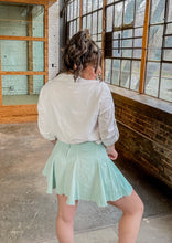 Load image into Gallery viewer, Twirl Into Me Mini Jean Tennis Skirt in Light Mint