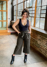 Load image into Gallery viewer, Wide Leg Crop Paperbag Pants in Dark Olive